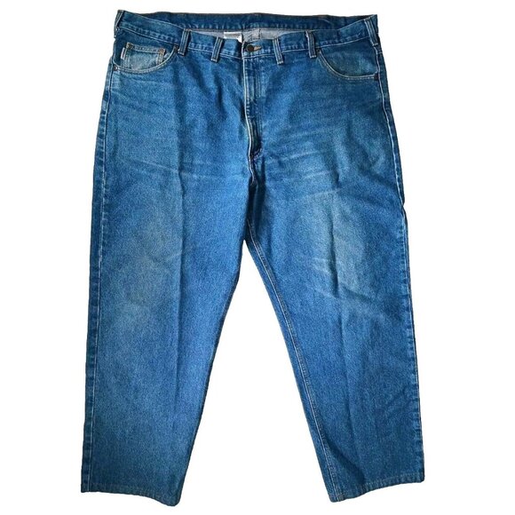 Carhartt Jeans Mens 46 Blue Denim Relaxed Fit Cotton Work Pants B17 Workwear - Picture 3 of 9